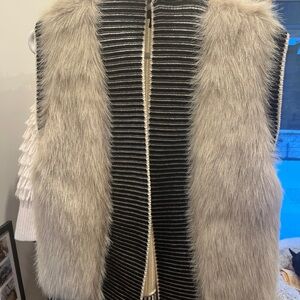 Elegant Black and Cream Faux Fur Vest
